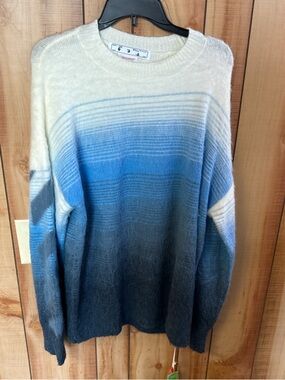 Off-White Translucent Tag Panel in Mint with Blue Print